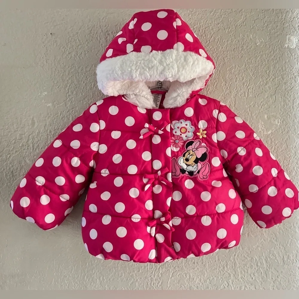 Disney Baby 12-18 Mo Coat Minnie Mouse Polka Dot Puffer Jacket Hoodie like new
